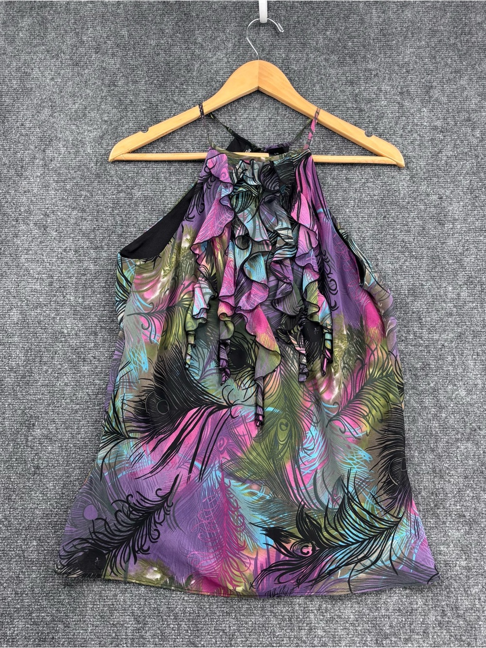 Bisou Bisou Michele Bohbot Colorful Peacock Feather Halter Top Women’s L